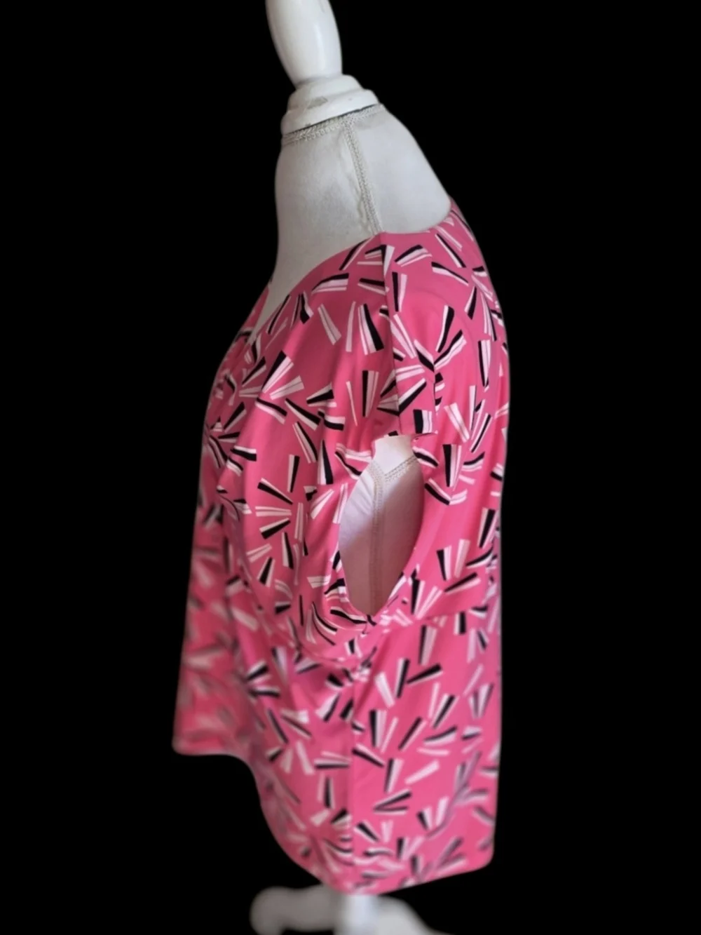 💓 Anne Klein Pink Abstract Print V-Neck Cap Sleeve Top - Picture 3 of 5